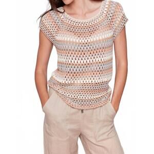 NEW CHARLIE B raglan cap sleeve crochet top in pebble